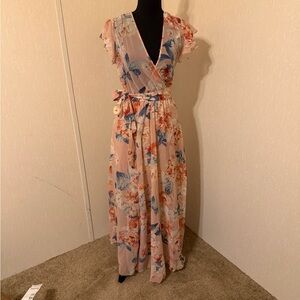 Elegant Floral Maxi Dress in Pink and Blue